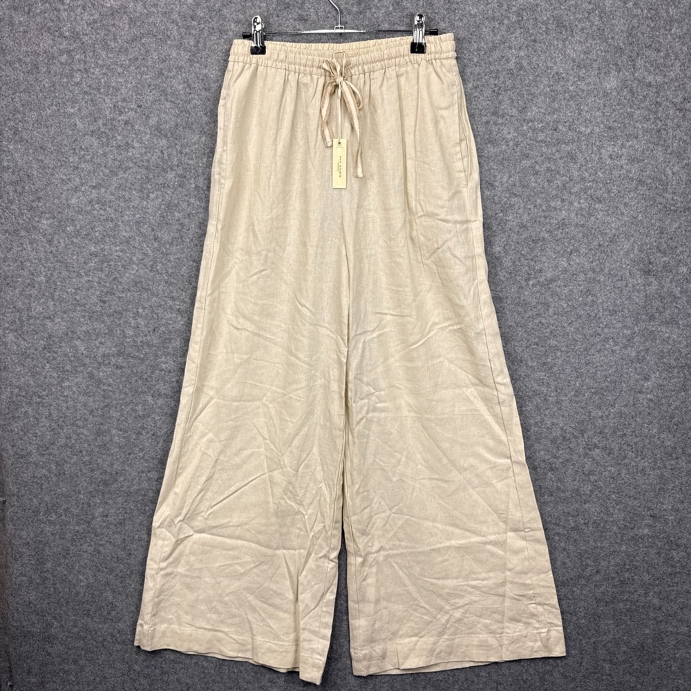 Max Studio London Natural Linen Blend Wide Leg Drawstring Pants 4701L2605 Small